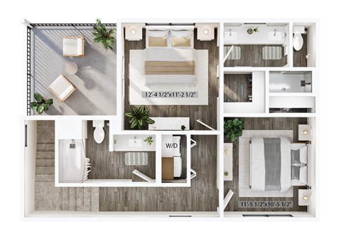 Floor plan for 2 beds, 2.5 baths, 1882 sqft